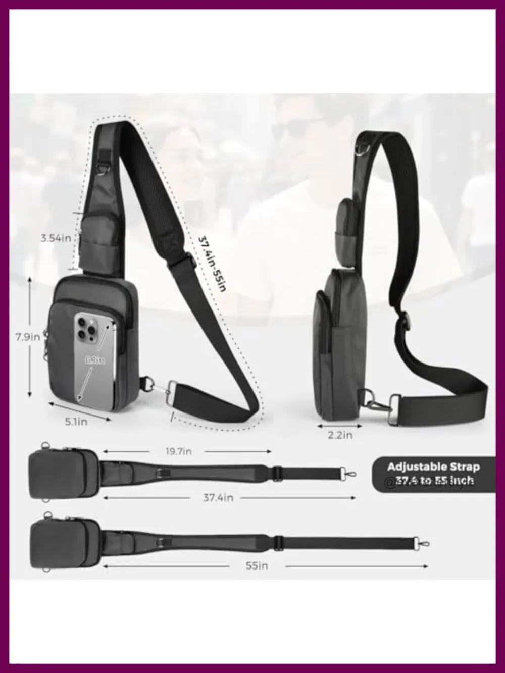 RFID Blocking Sling Bag Water Resistant Crossbody with Zipper Lock